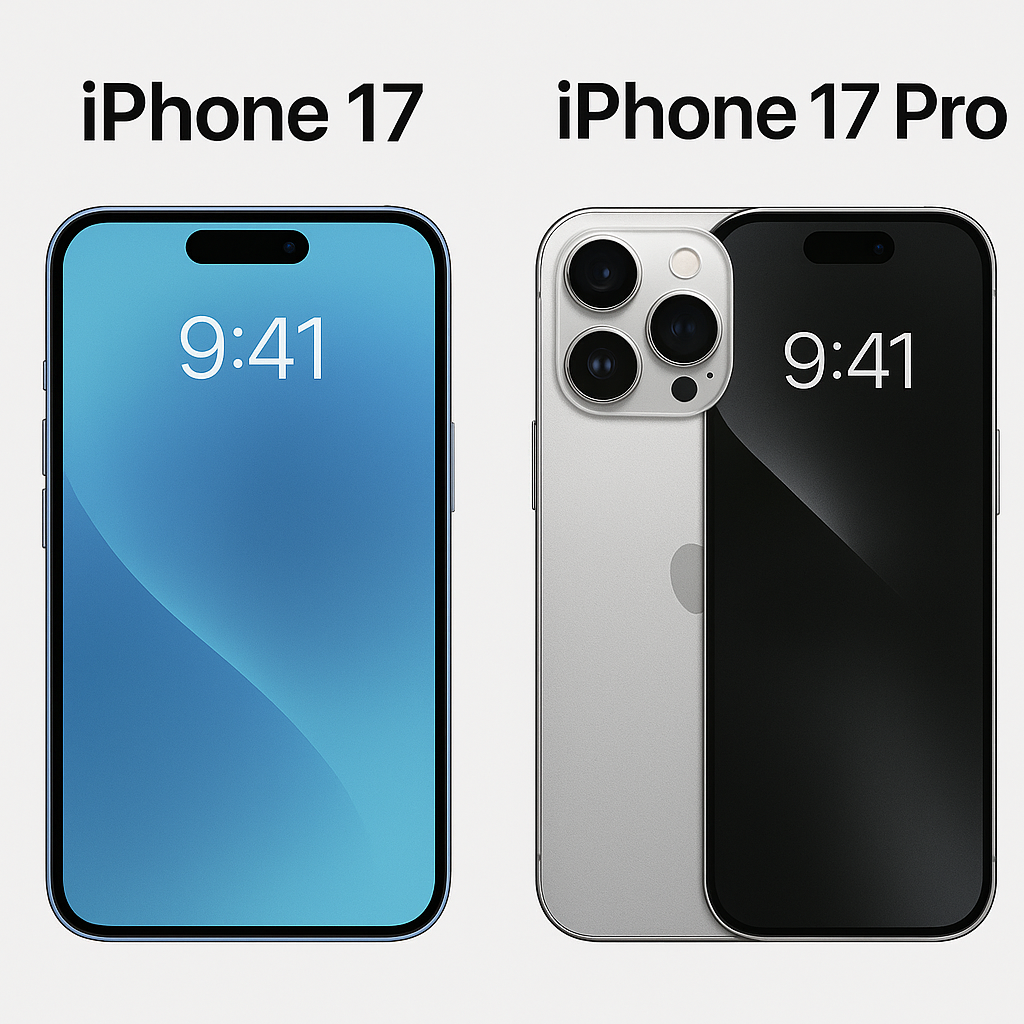 iPhone 17とiPhone 17 Proの前面と背面の比較画像