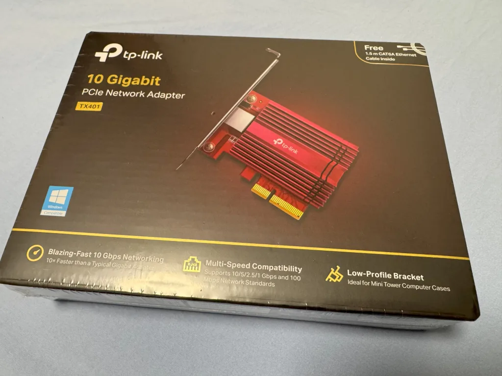 TP-Link 10Gbps PCIeネットワークアダプター TX401の外箱
