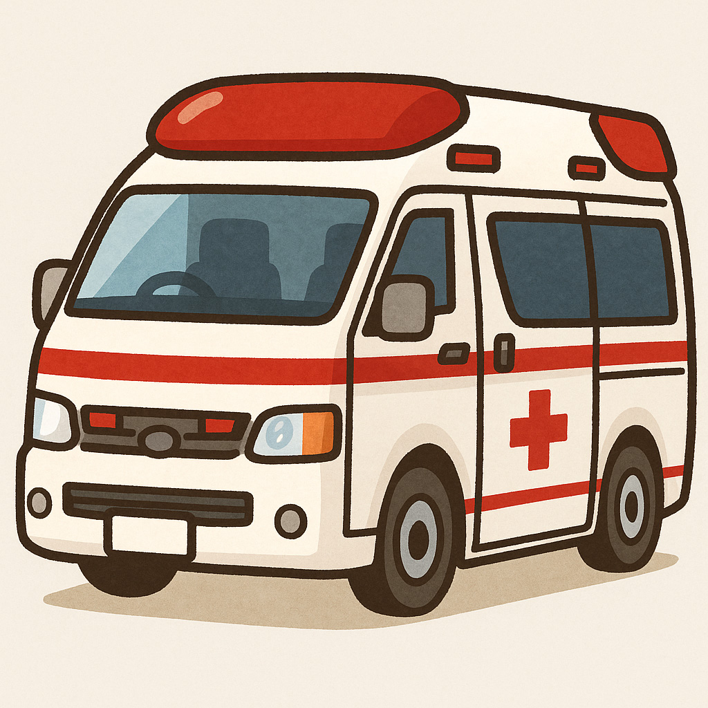 精神科救急病棟での勤務を象徴する救急車のイラスト。患者搬送や緊急対応の現実をイメージ。