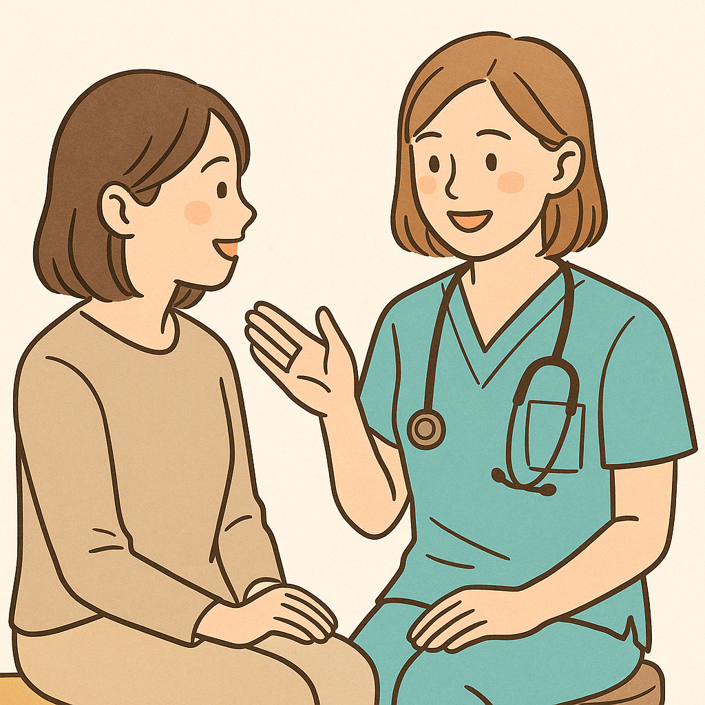 精神科病棟で看護師と患者が面接をしている様子のイメージイラスト